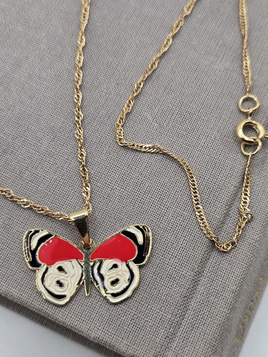 Vintage Jewelry - Gold Butterfly Moth Necklace Fairy Botanical Whimsigoth 19" Pretty Goth Emo